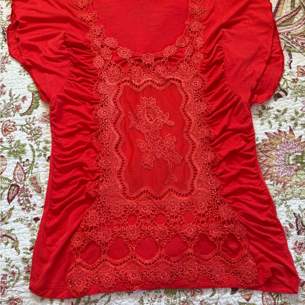 ONE WORLD Red Lace Blouse